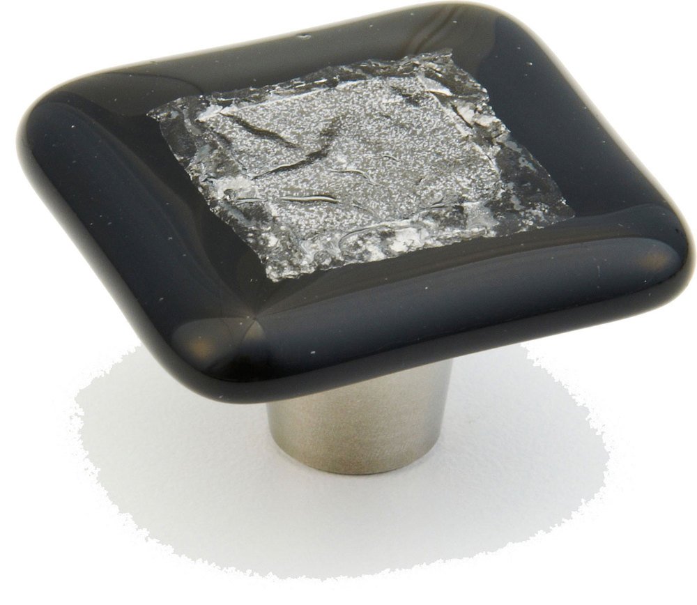 1 1/2" Square Glass Knob in Black Currant Foil