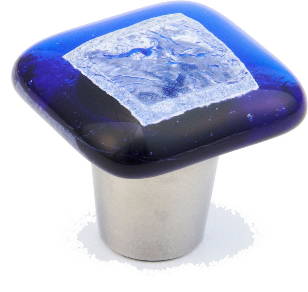 1" Square Glass Knob in Blue Sapphire