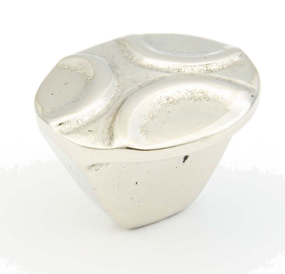 1 1/2" x 1 1/4" Round with Crescents Knob in Polished White Bronze