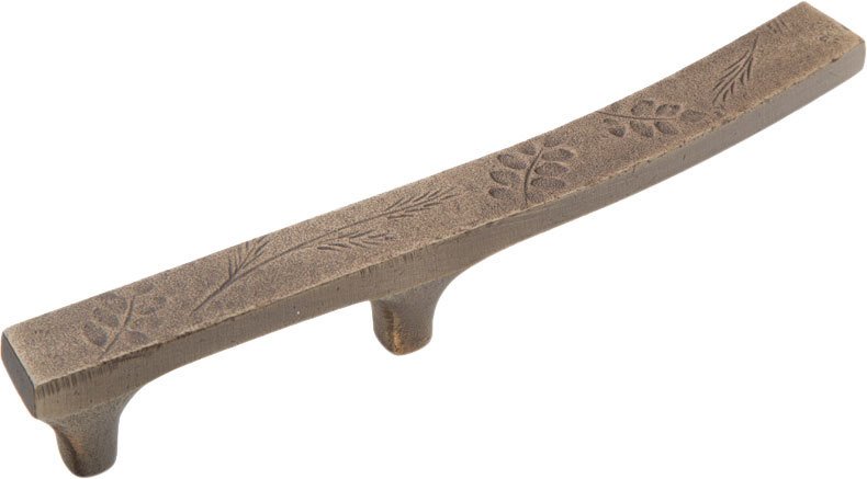 2 1/2" (64mm) Centers Fossil Impressions Left Curving Pull in Antique Iron