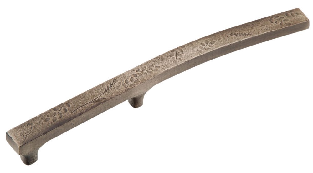 5 1/2" (140mm) Centers Fossil Impressions Right Curving Pull in Antique Iron