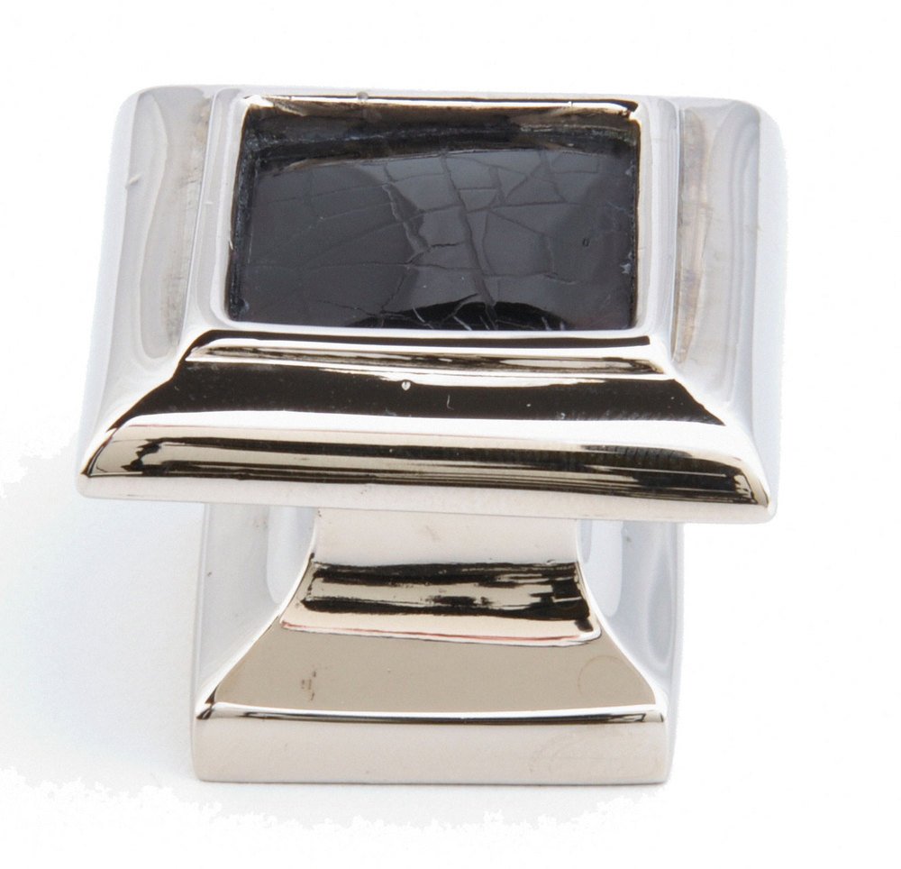 1 3/8" Square Solid Brass Knob in Polished Nickel with Black Mother of Pearl