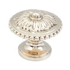 1 1/4" Diameter Solid Brass Floral Beaded Knob in White Brass