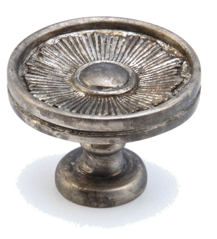 Solid Brass 1 3/4" Diameter burst Knob in Silver Antique