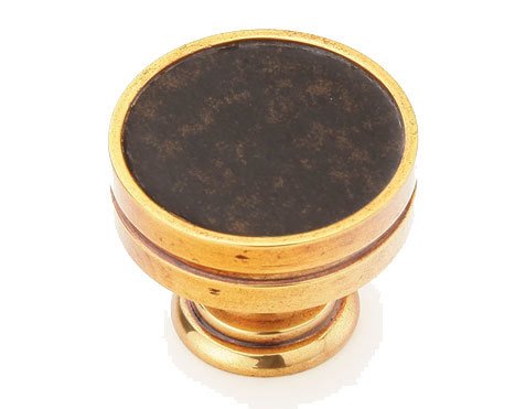 Solid Brass 1 3/8" Diameter Knob in Paris Brass with Ambassador Leather Insert