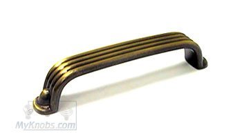 3 3/4" Centers Bench Pull with Stripes in Antique Brass