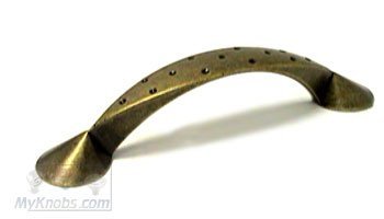 3 3/4" Centers Spotted Curved Pull in Antique Brass