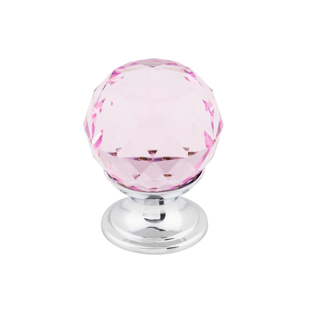 Pink Crystal 1 1/8" Diameter Mushroom Knob in Polished Chrome
