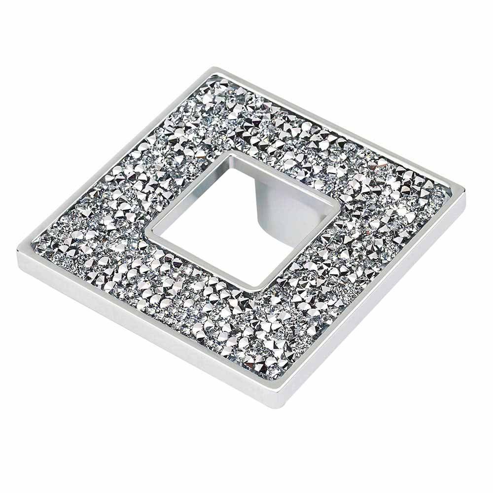 1 7/16" Centers Square Pull with Hole in Chrome and Swarovski Crystals