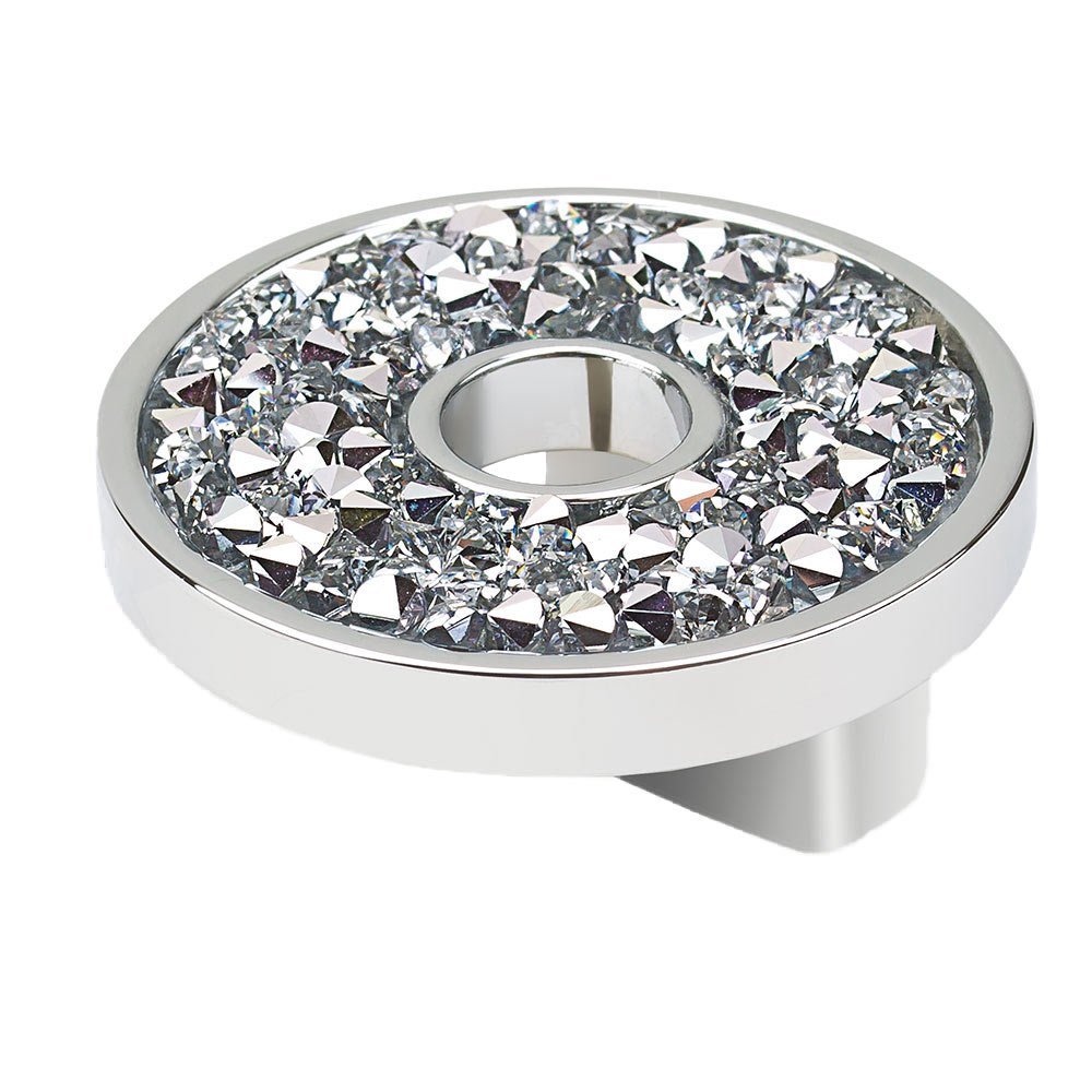 1 1/4" Small Round Knob with Hole in Chrome and Swarovski Crystals