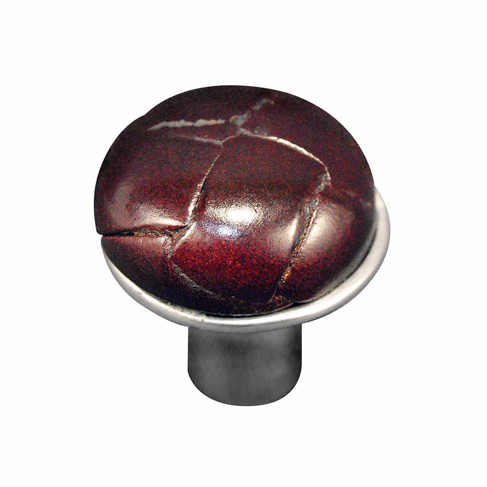 1 1/8" Button Knob with Leather Insert in Vintage Pewter with Cordovan Leather Insert