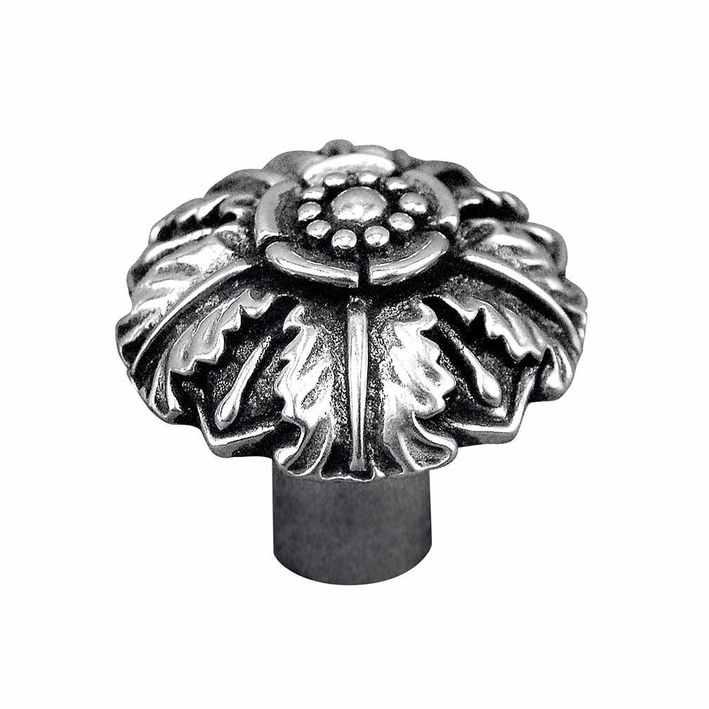 Large Flower Knob 1 1/4" in Antique Silver