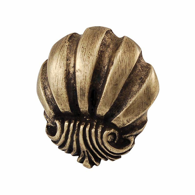 Large Shell Design Knob in Antique Brass