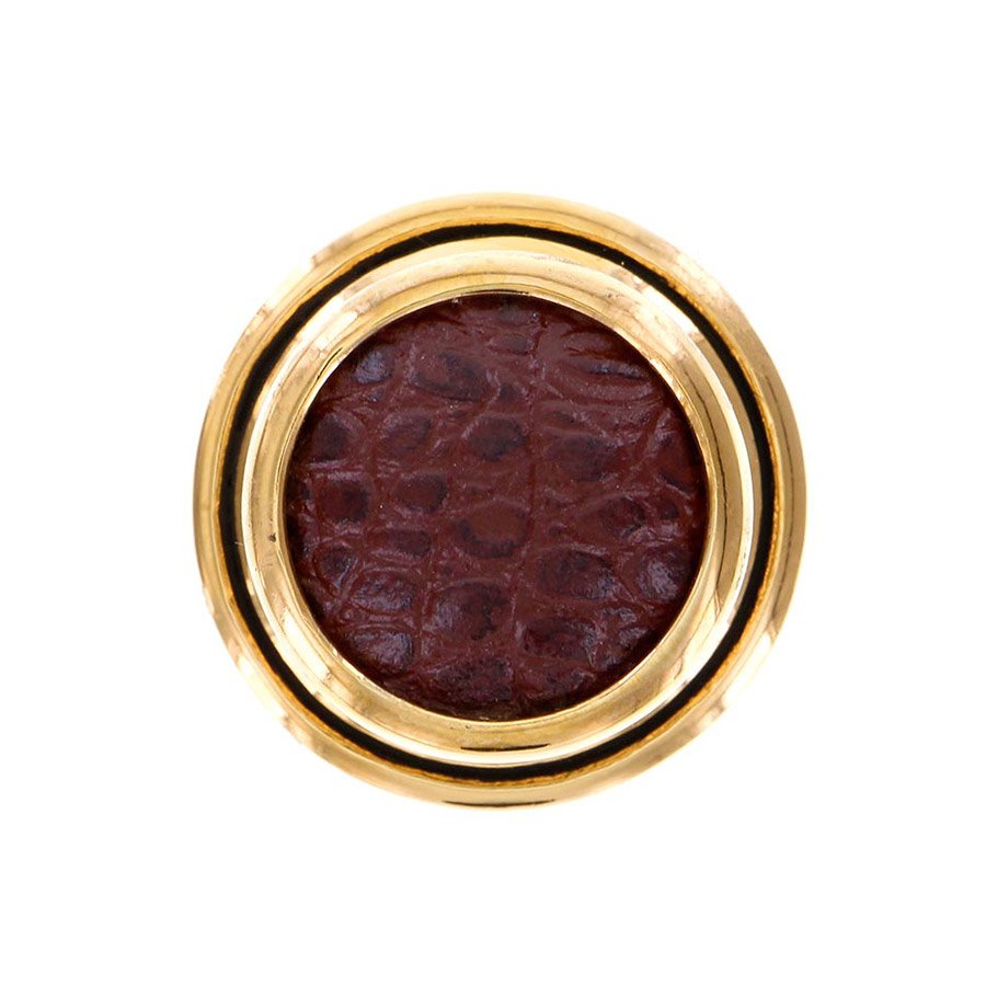 1 1/4" Knob with Insert in Antique Gold with Brown Leather Insert