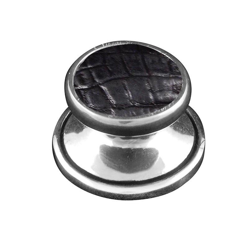 1 1/4" Knob with Insert in Antique Silver with Black Leather Insert