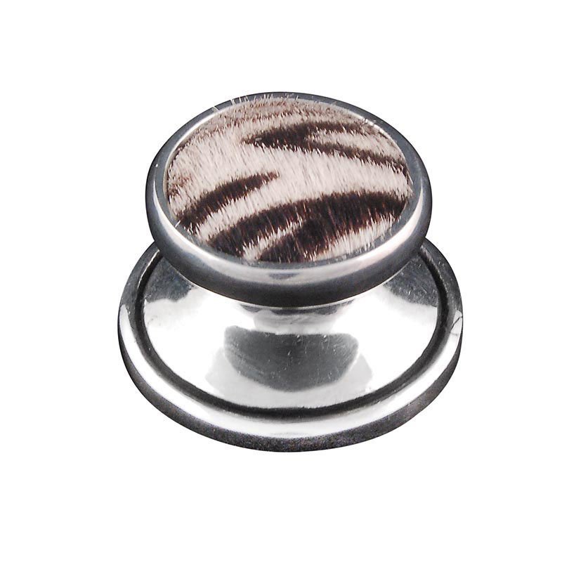 1 1/4" Knob with Insert in Antique Silver with Zebra Fur Insert