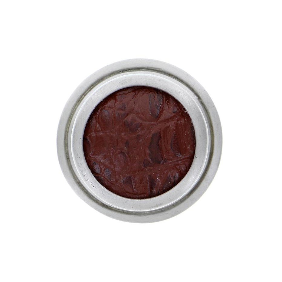 1 1/4" Knob with Insert in Satin Nickel with Brown Leather Insert