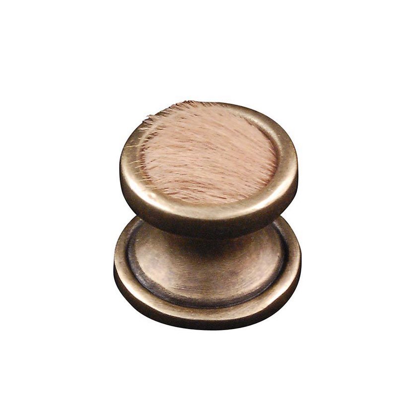 1" Knob with Insert in Antique Brass with Tan Fur Insert