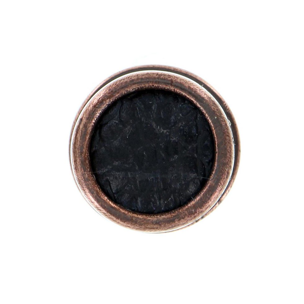 1" Knob with Insert in Antique Copper with Black Leather Insert
