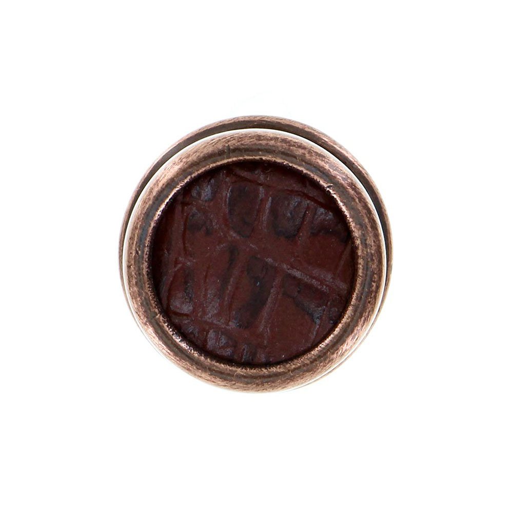 1" Knob with Insert in Antique Copper with Brown Leather Insert