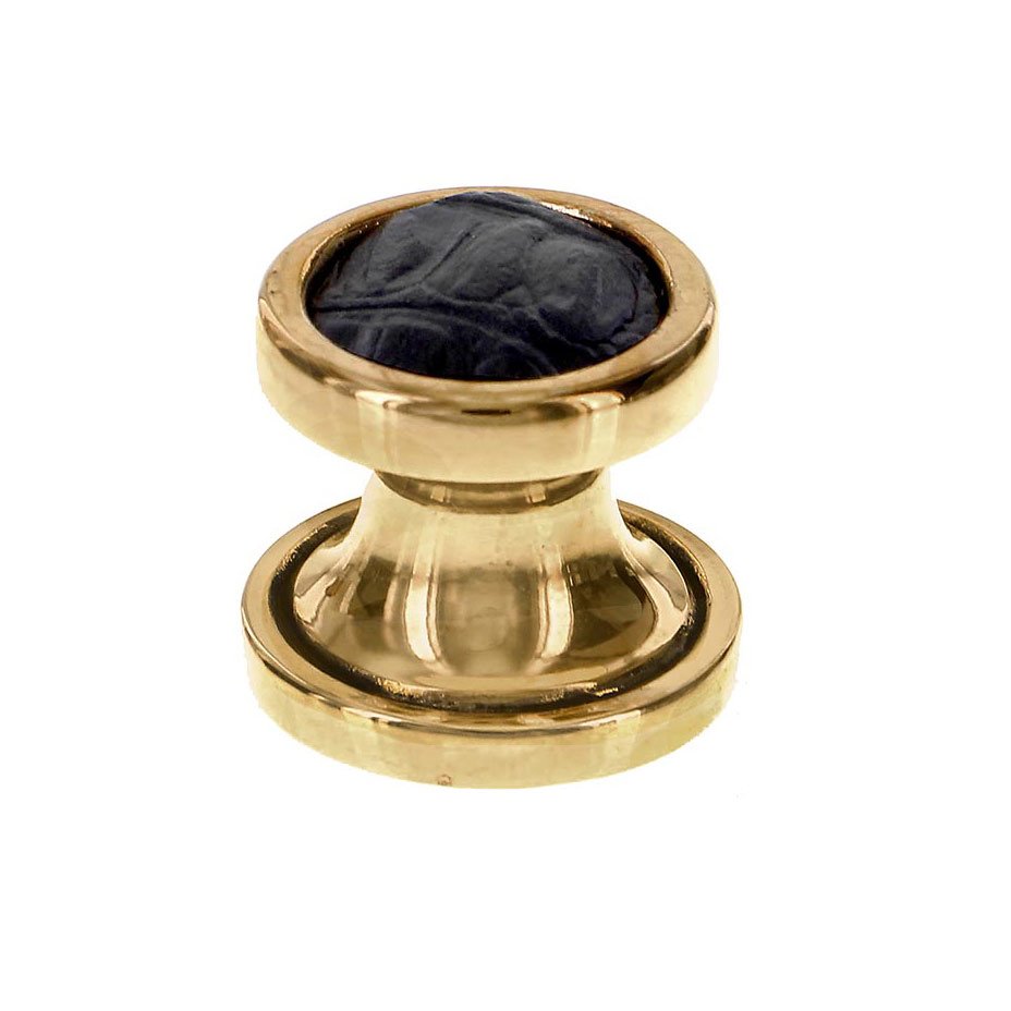 1" Knob with Insert in Antique Gold with Black Leather Insert