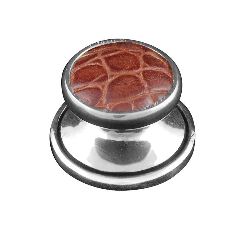 1" Knob with Insert in Antique Silver with Pebble Leather Insert