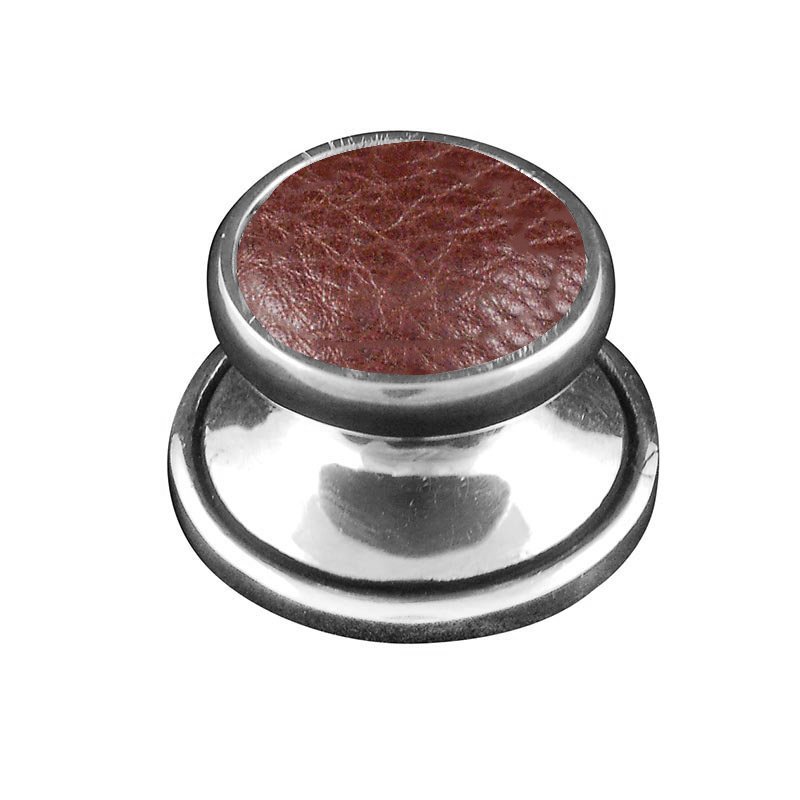 1" Knob with Insert in Antique Silver with Brown Leather Insert