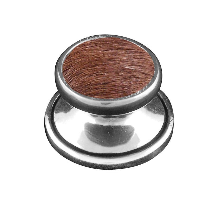 1" Knob with Insert in Antique Silver with Brown Fur Insert