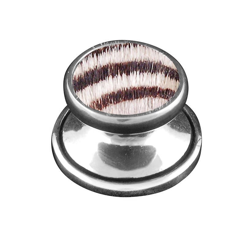 1" Knob with Insert in Antique Silver with Zebra Fur Insert
