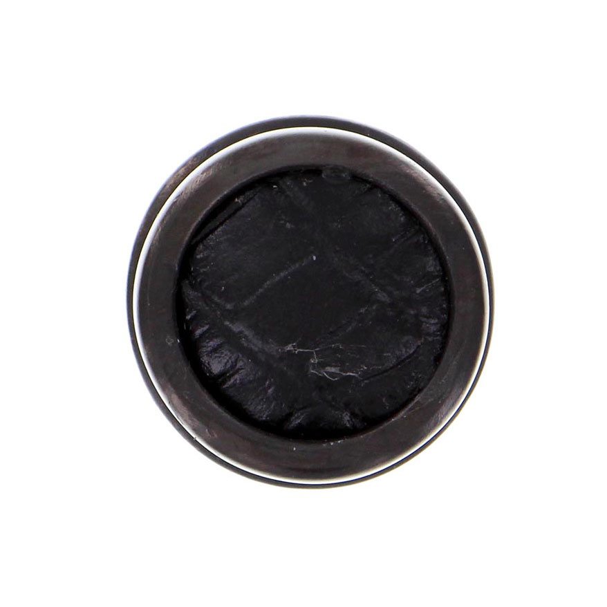 1" Knob with Insert in Oil Rubbed Bronze with Black Leather Insert