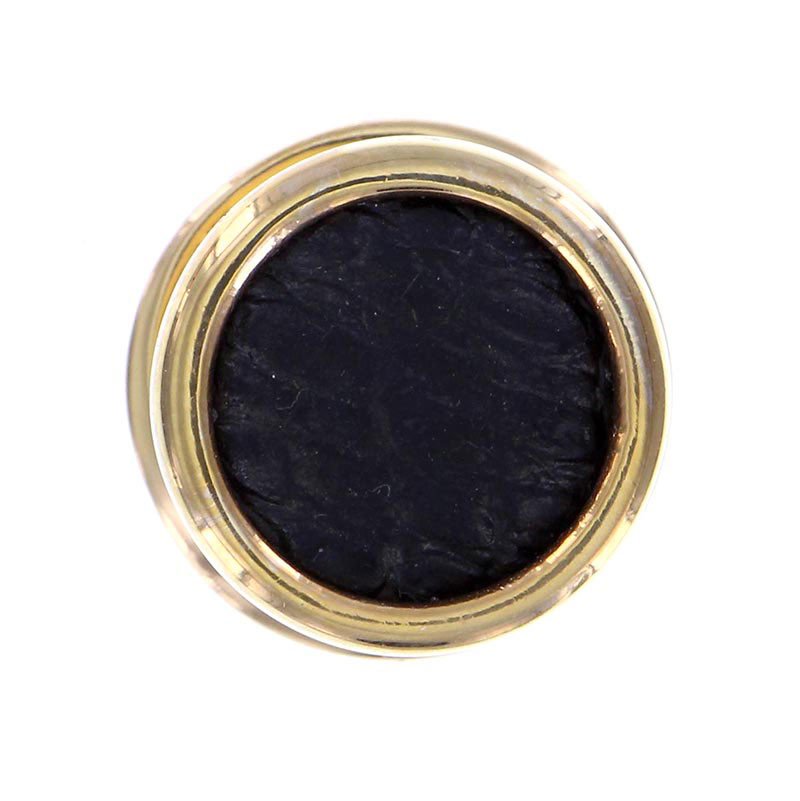 1" Knob with Insert in Polished Gold with Black Leather Insert