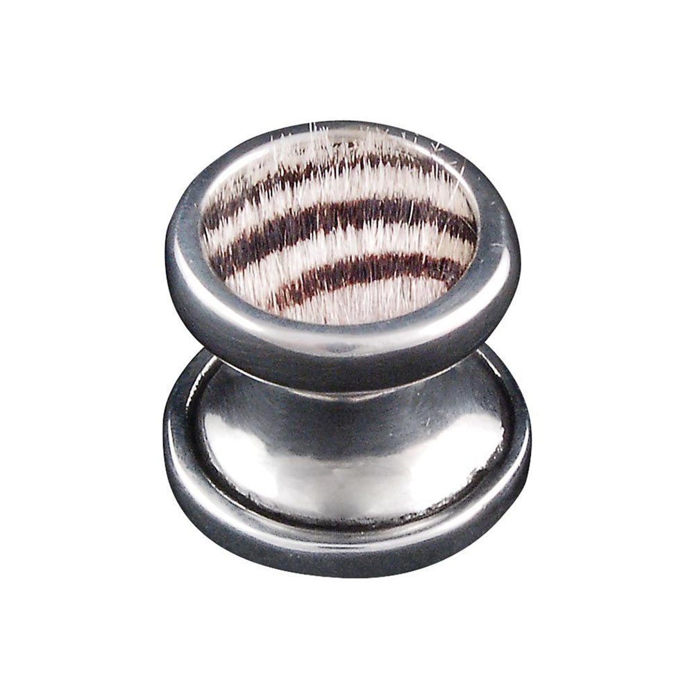 1" Knob with Insert in Vintage Pewter with Zebra Fur Insert