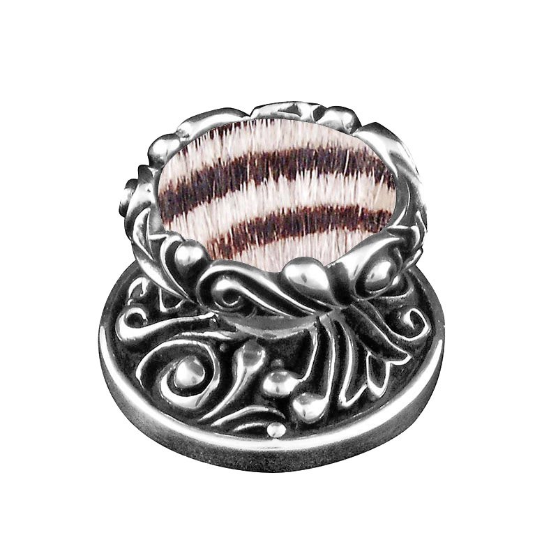1 1/4" Knob with Insert in Antique Silver with Zebra Fur Insert