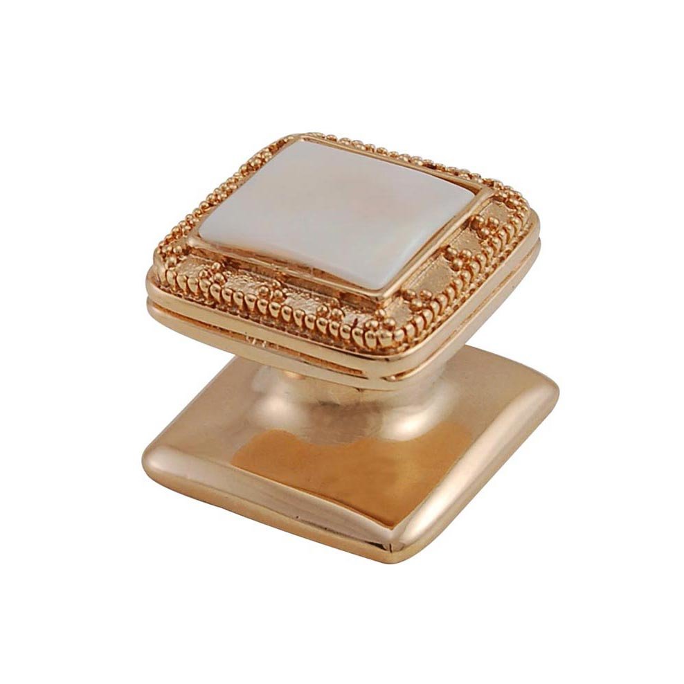 Square Gem Stone Knob Design 4 in Polished Gold with White Mother Of Pearl Insert