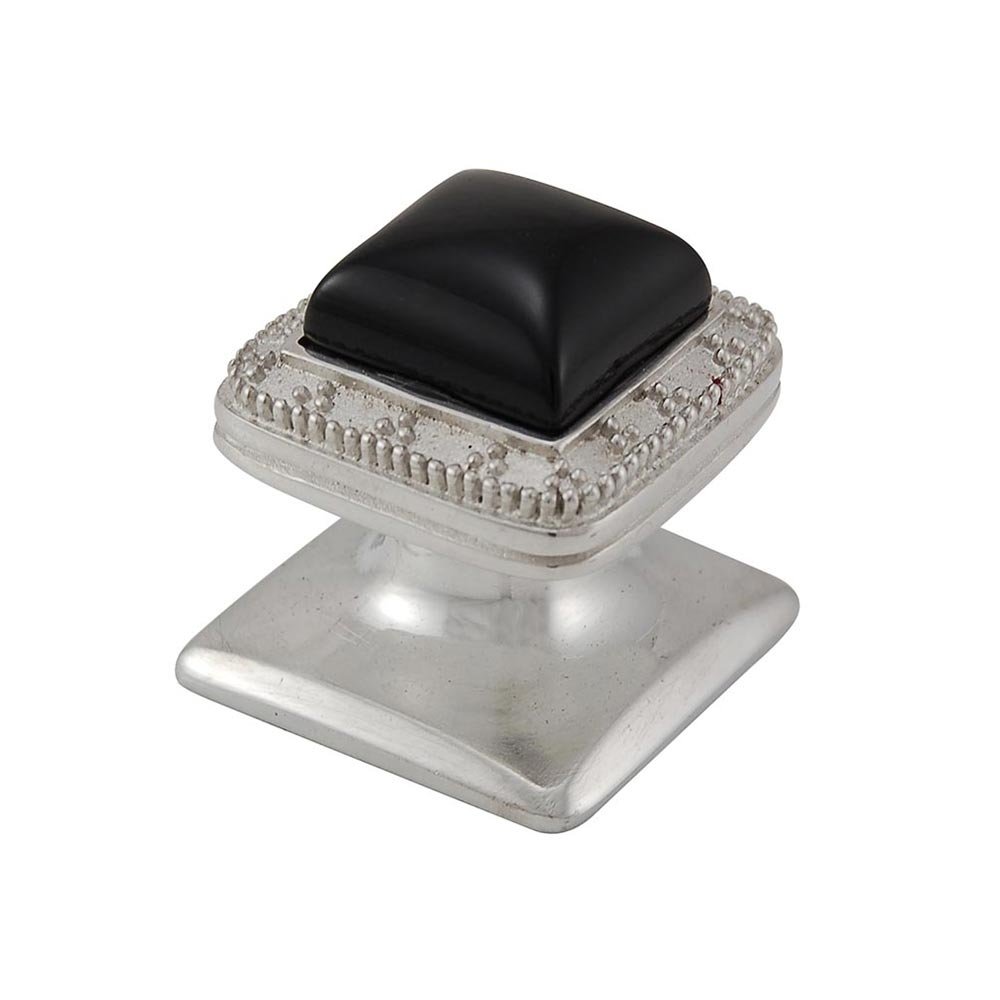 Square Gem Stone Knob Design 4 in Polished Silver with Black Onyx Insert