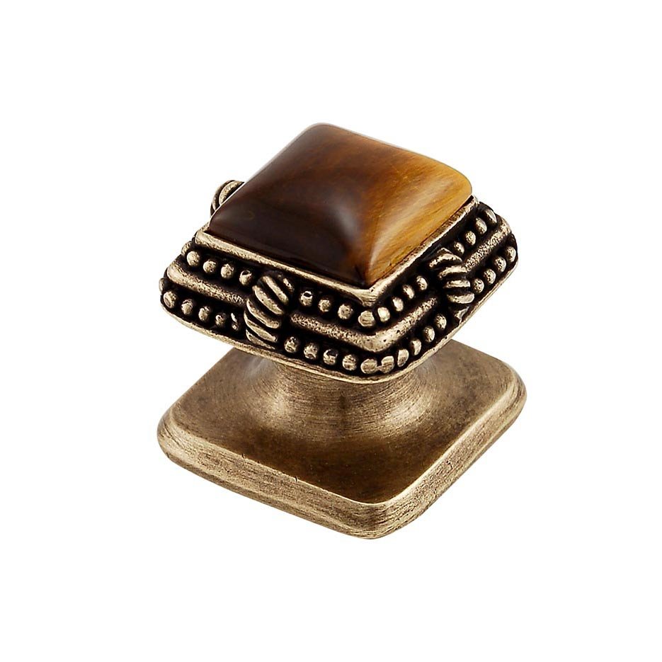 Square Gem Stone Knob Design 1 in Antique Brass with Black Onyx Insert