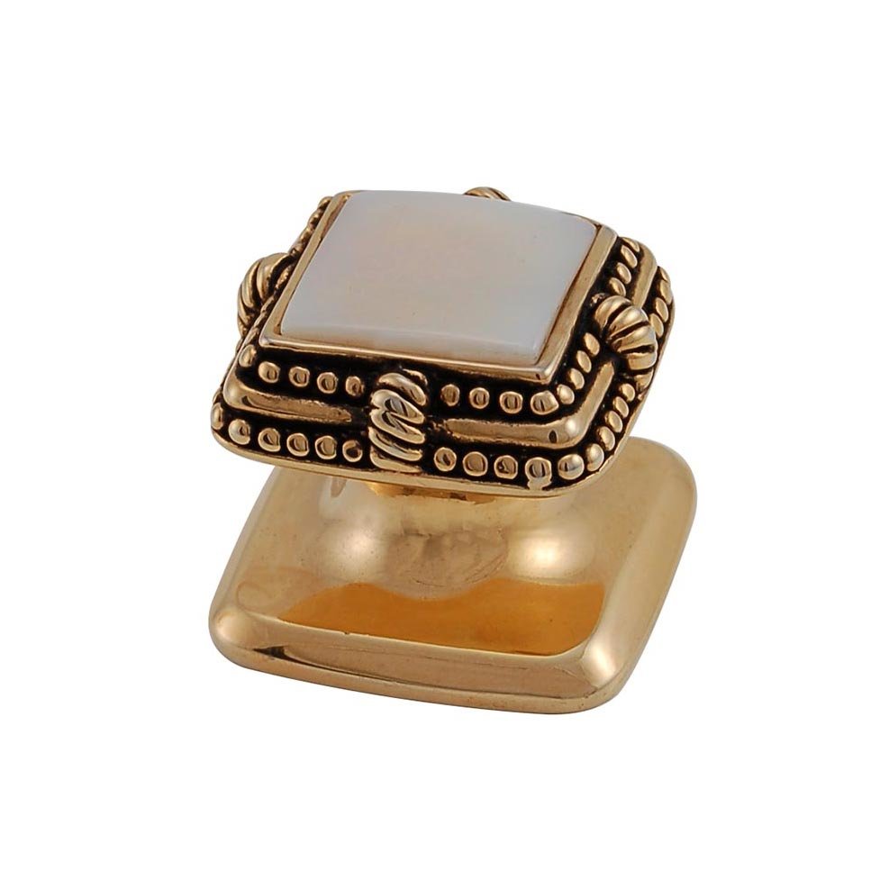 Square Gem Stone Knob Design 1 in Antique Gold with White Mother Of Pearl Insert