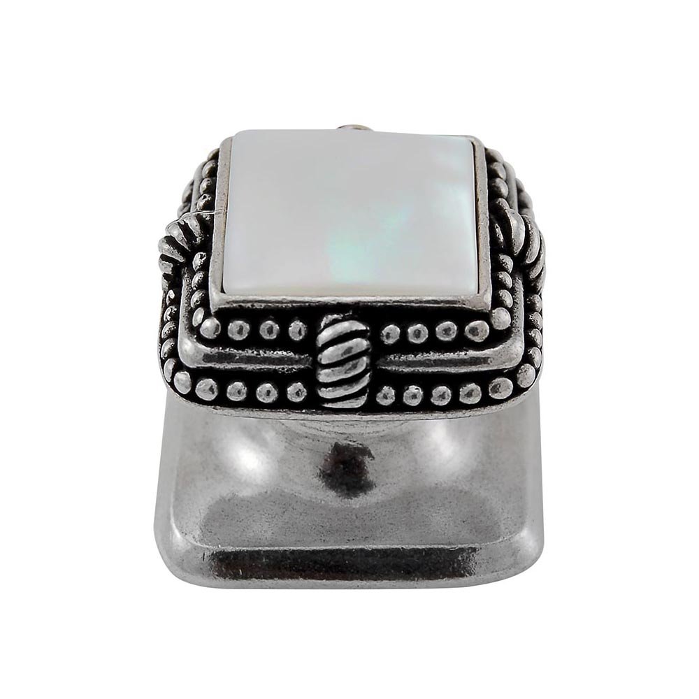 Square Gem Stone Knob Design 1 in Vintage Pewter with White Mother Of Pearl Insert