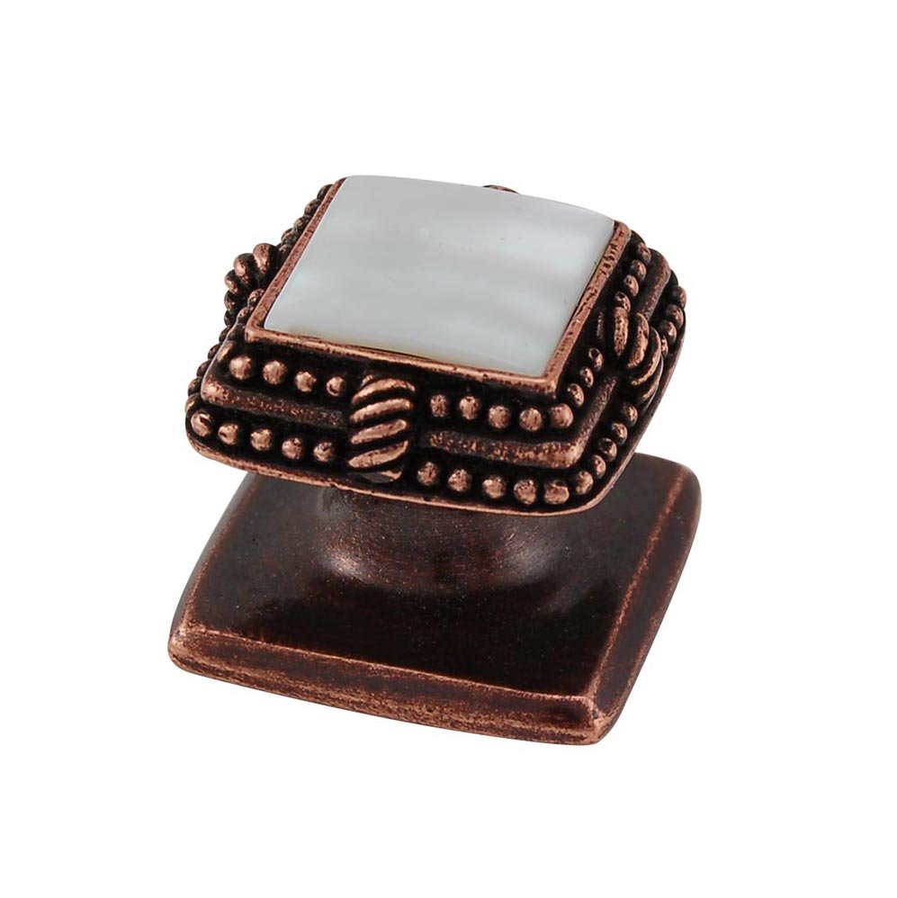 Square Gem Stone Knob Design 1 in Antique Copper with White Mother Of Pearl Insert