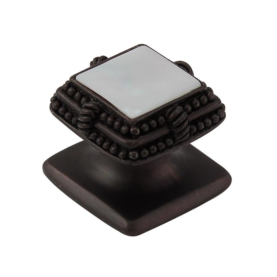 Square Gem Stone Knob Design 1 in Oil Rubbed Bronze with White Mother Of Pearl Insert