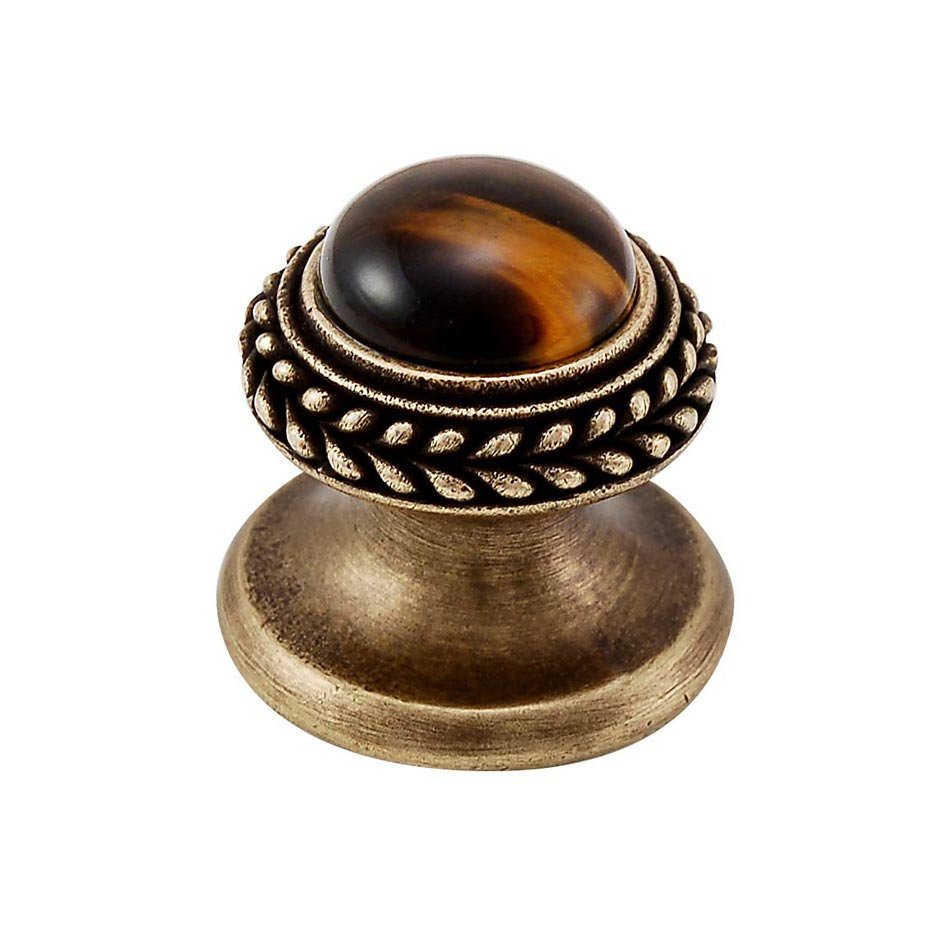 Round Gem Stone Knob Design 2 in Antique Brass with Tigers Eye Insert