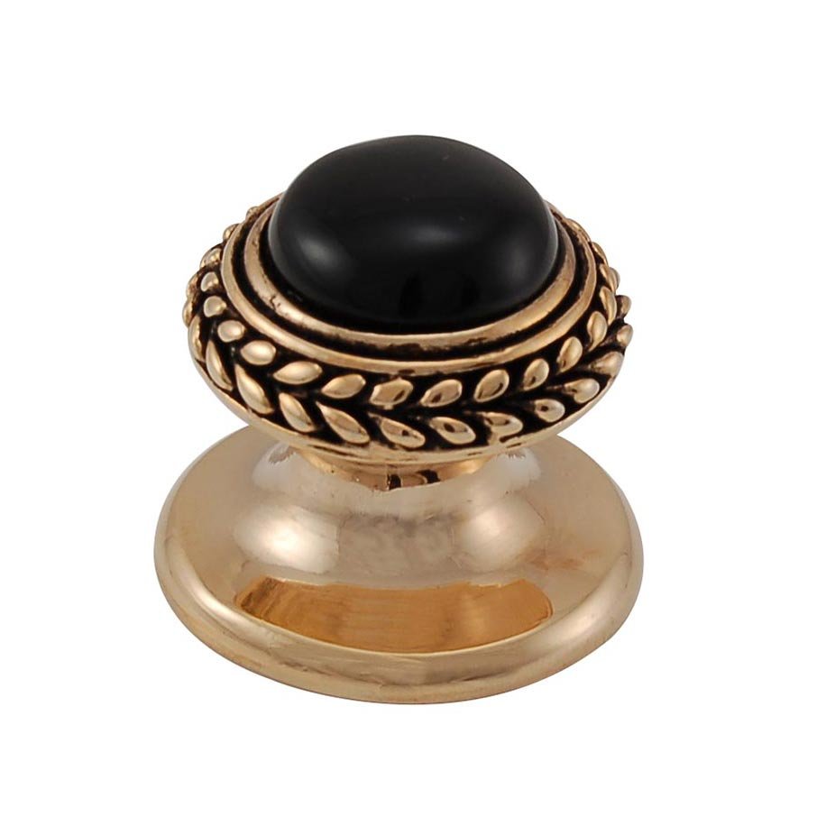 Round Gem Stone Knob Design 2 in Antique Gold with Black Onyx Insert