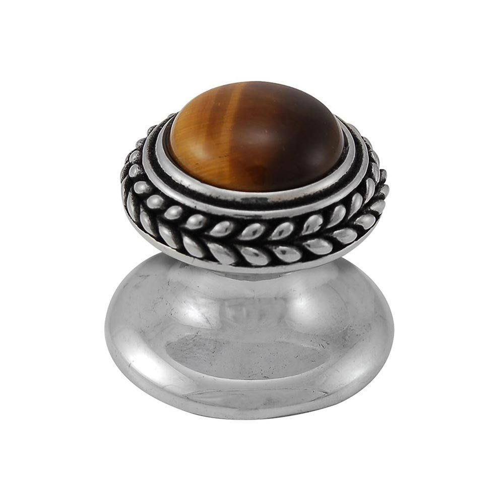 Round Gem Stone Knob Design 2 in Antique Silver with Tigers Eye Insert