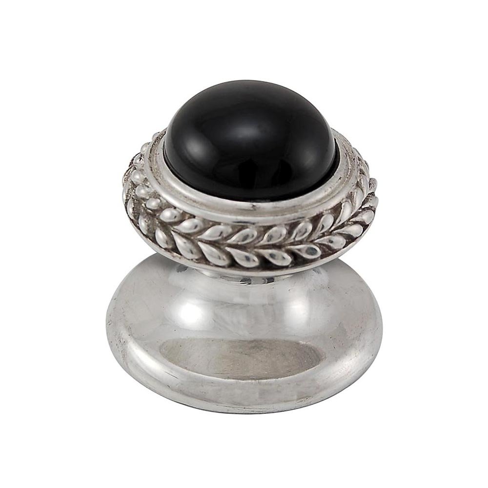 Round Gem Stone Knob Design 2 in Polished Nickel with Black Onyx Insert