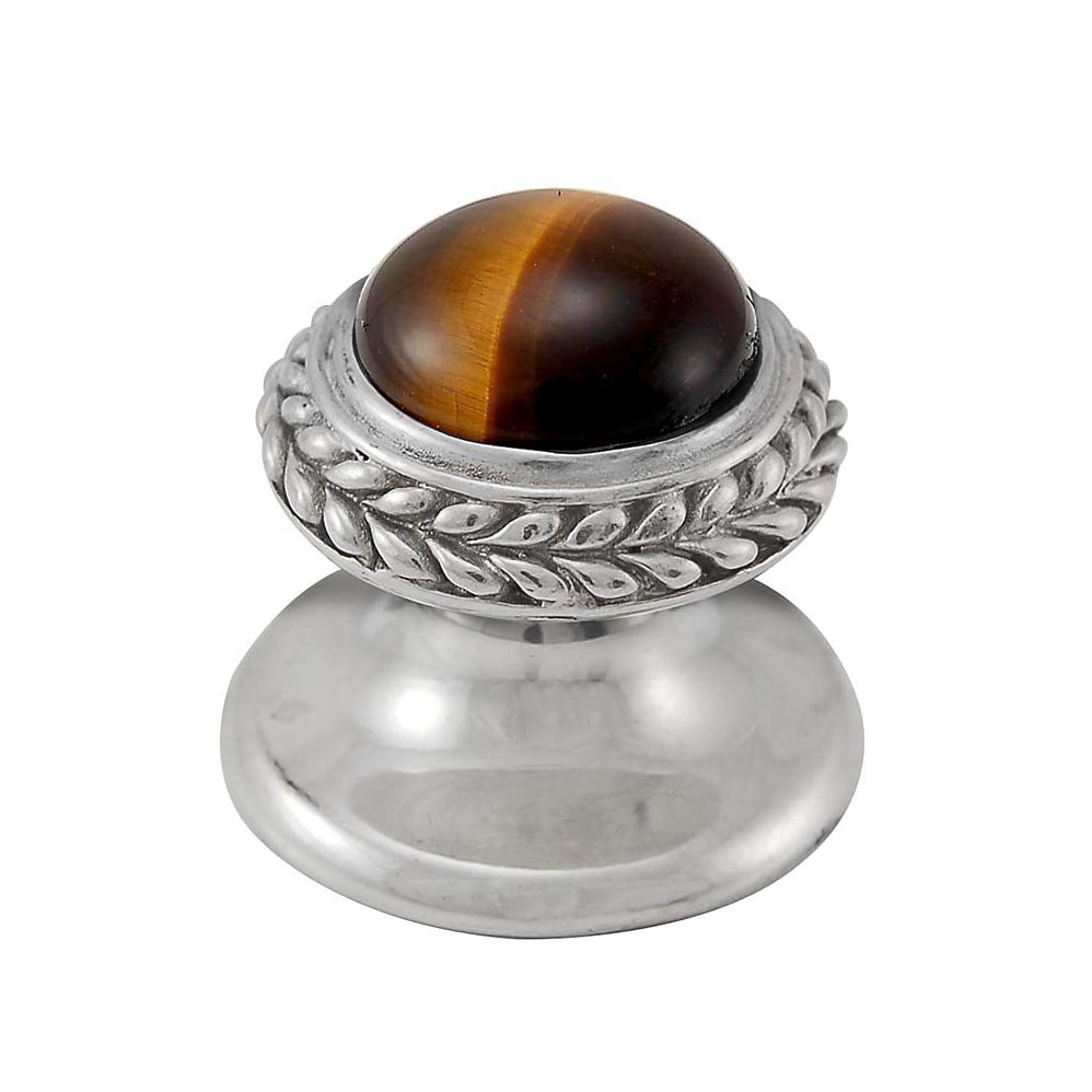 Round Gem Stone Knob Design 2 in Polished Nickel with Tigers Eye Insert