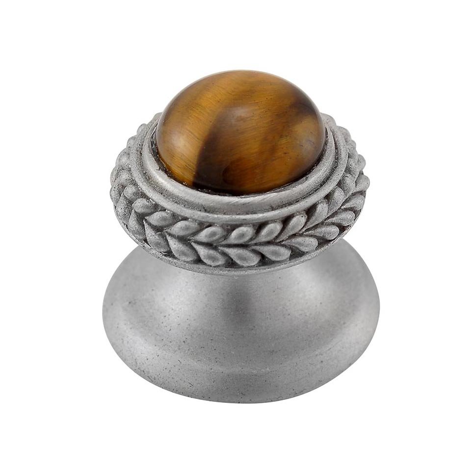 Round Gem Stone Knob Design 2 in Satin Nickel with Tigers Eye Insert