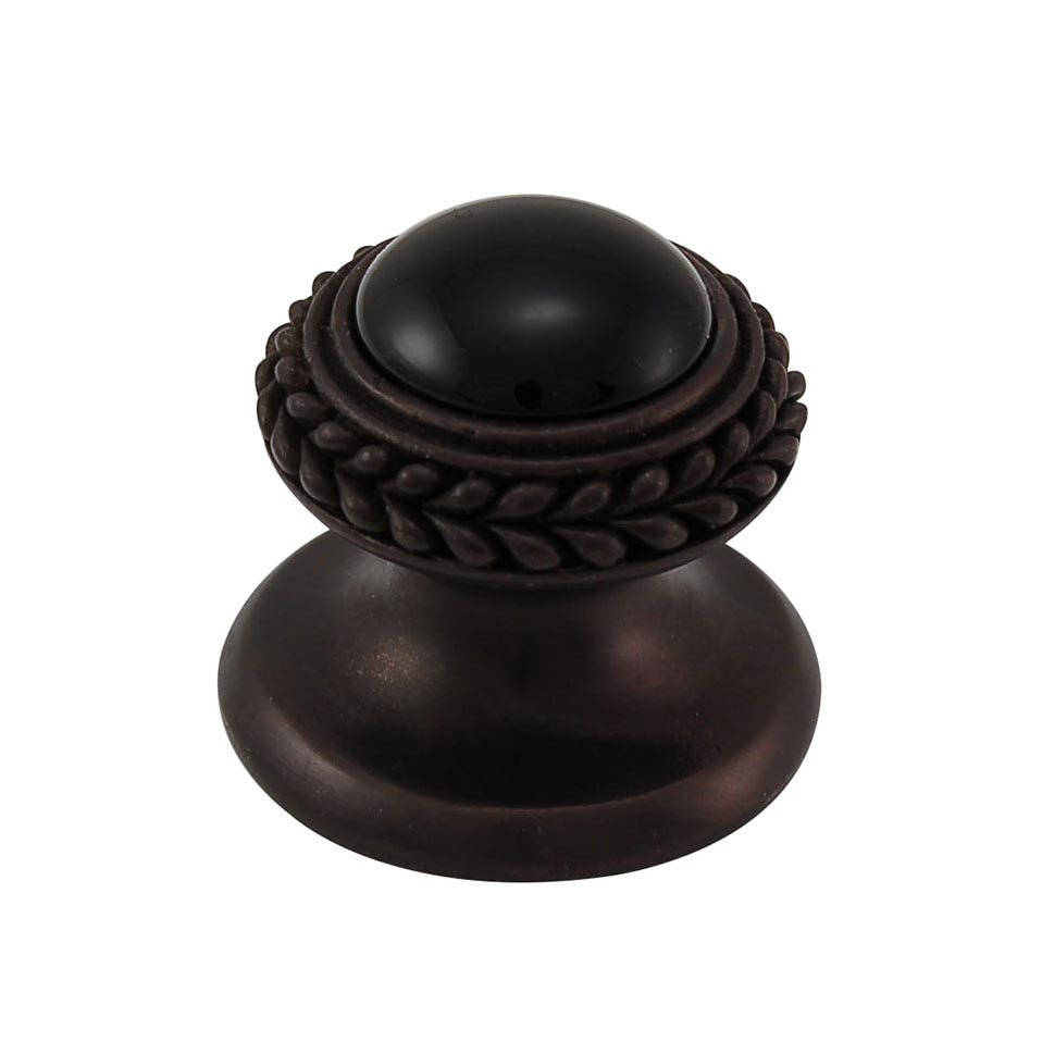 Round Gem Stone Knob Design 2 in Oil Rubbed Bronze with Black Onyx Insert