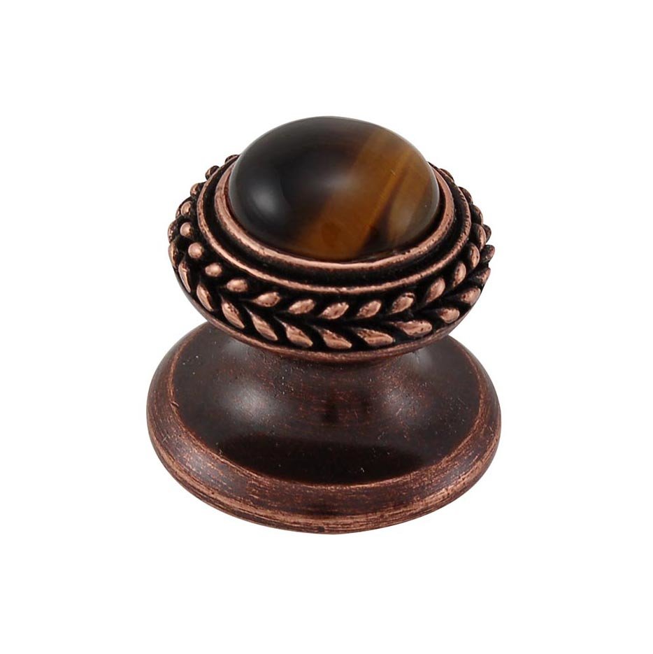 Round Gem Stone Knob Design 2 in Antique Copper with Tigers Eye Insert