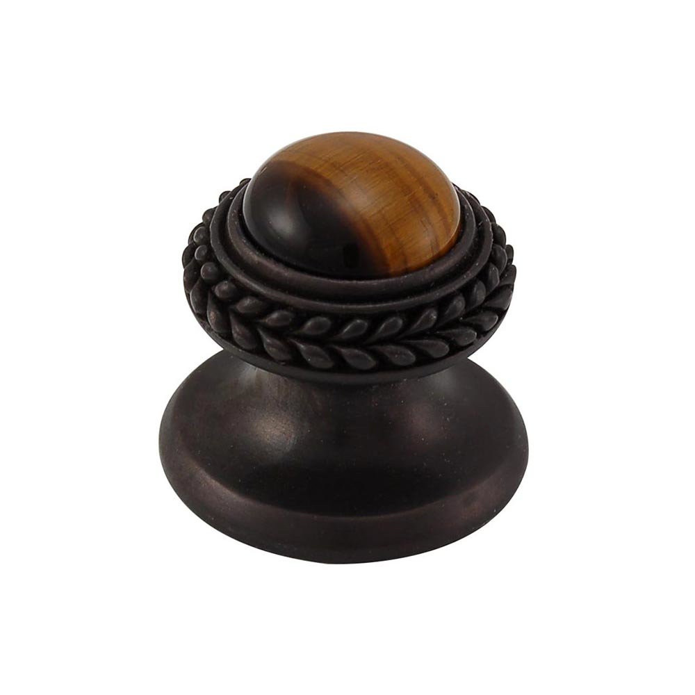 Round Gem Stone Knob Design 2 in Oil Rubbed Bronze with Tigers Eye Insert