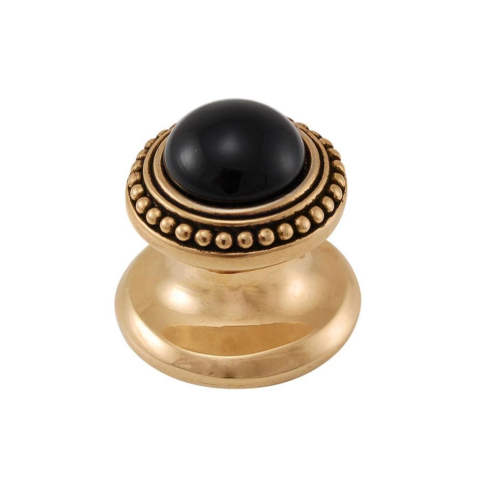 Round Gem Stone Knob Design 1 in Antique Gold with Black Onyx Insert